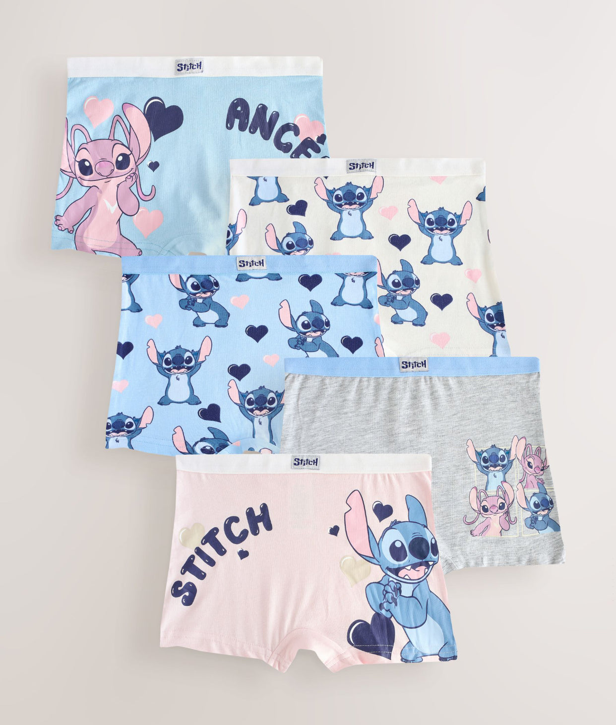 Pink/Blue Disney Stitch and Angel Shorts 5 Pack