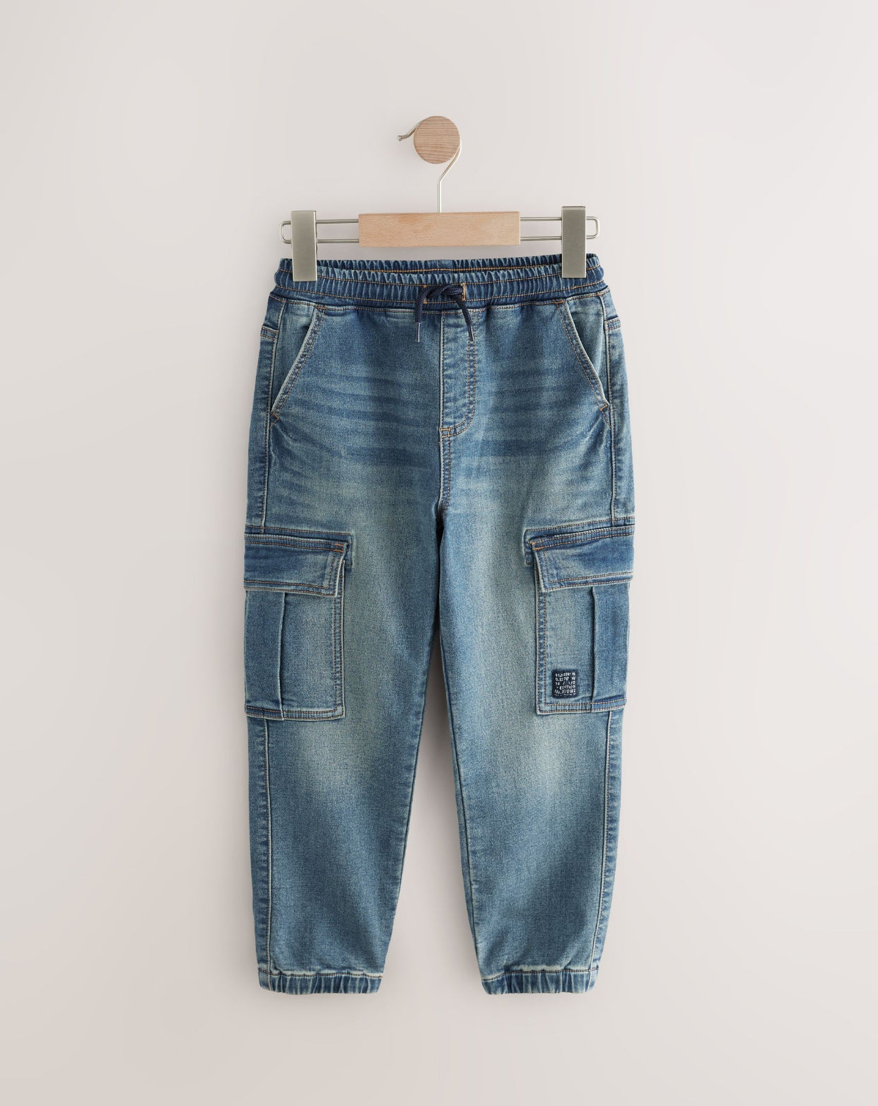 Vintage Blue Cargo Jeans With Elasticated Waist