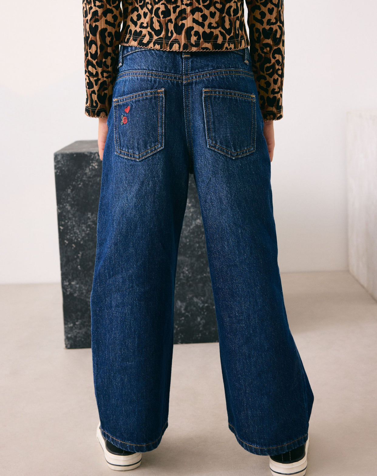 Dark Blue Wide Floral Print Embellished