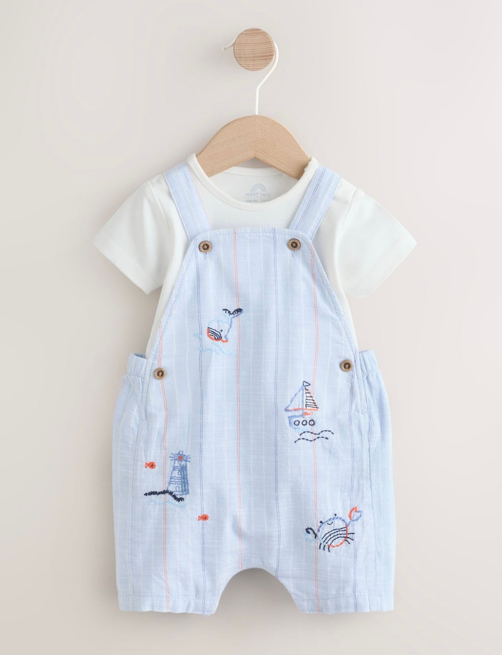 Blue Nautical Stripe Dungarees And Bodysuit Baby Set