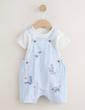 Blue Nautical Stripe Dungarees And Bodysuit Baby Set