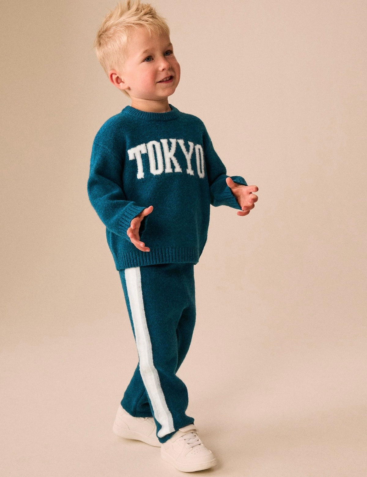 Teal Blue Tokyo Knitted Crew Neck Jumper and Joggers Set