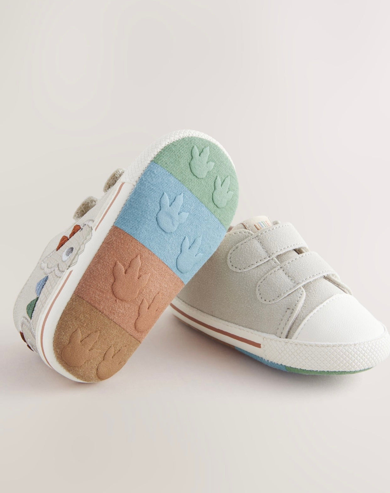 Grey Dino Touch Fastening Baby Trainers
