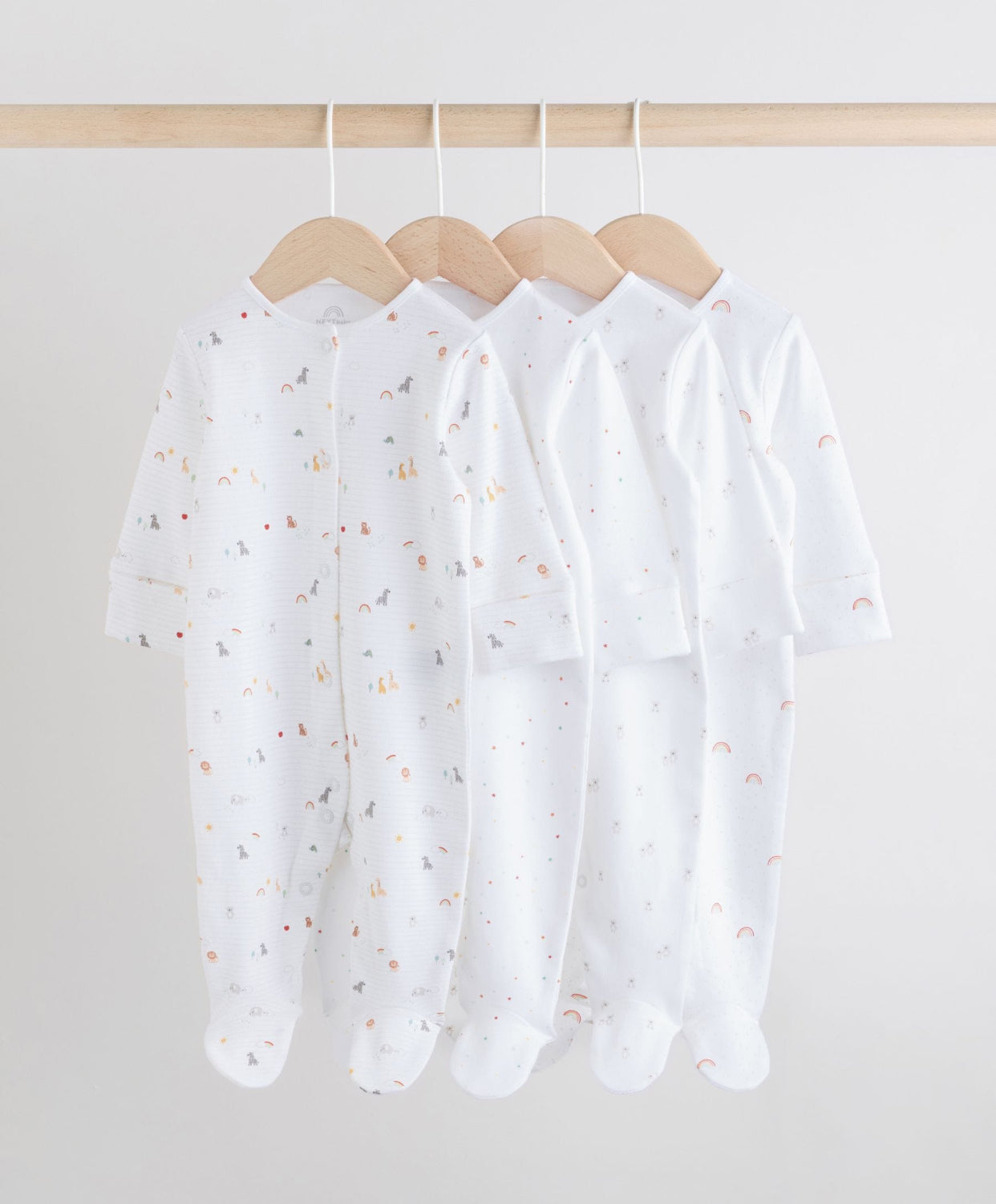 White 4 Pack Popper Baby Sleepsuits