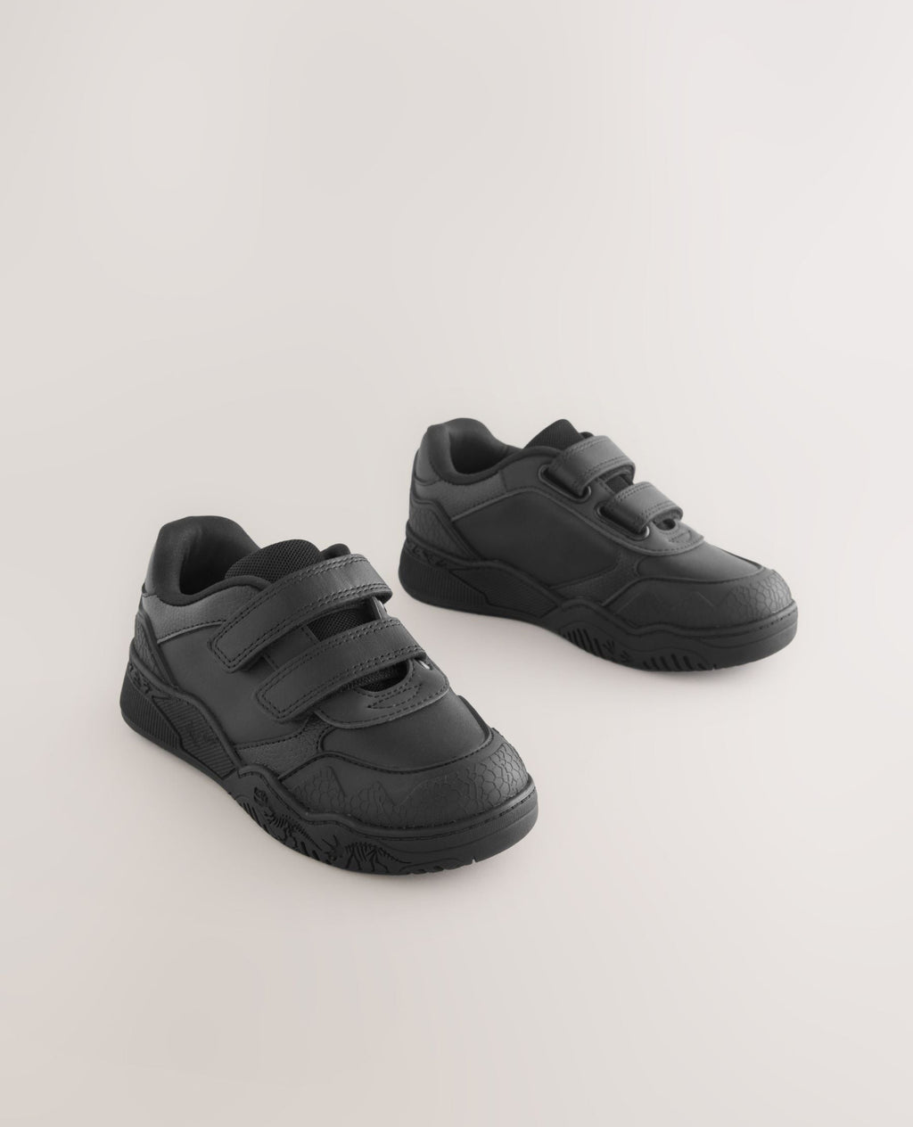 Black Dinosaur Touch Fastening Leather School Shoes