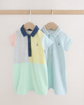 Grey colourblock Jersey Collared Rompers Baby 2 Pack