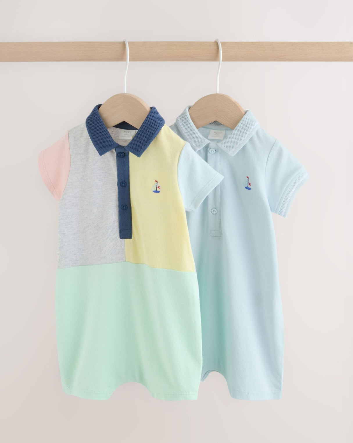Grey colourblock Jersey Collared Rompers Baby 2 Pack