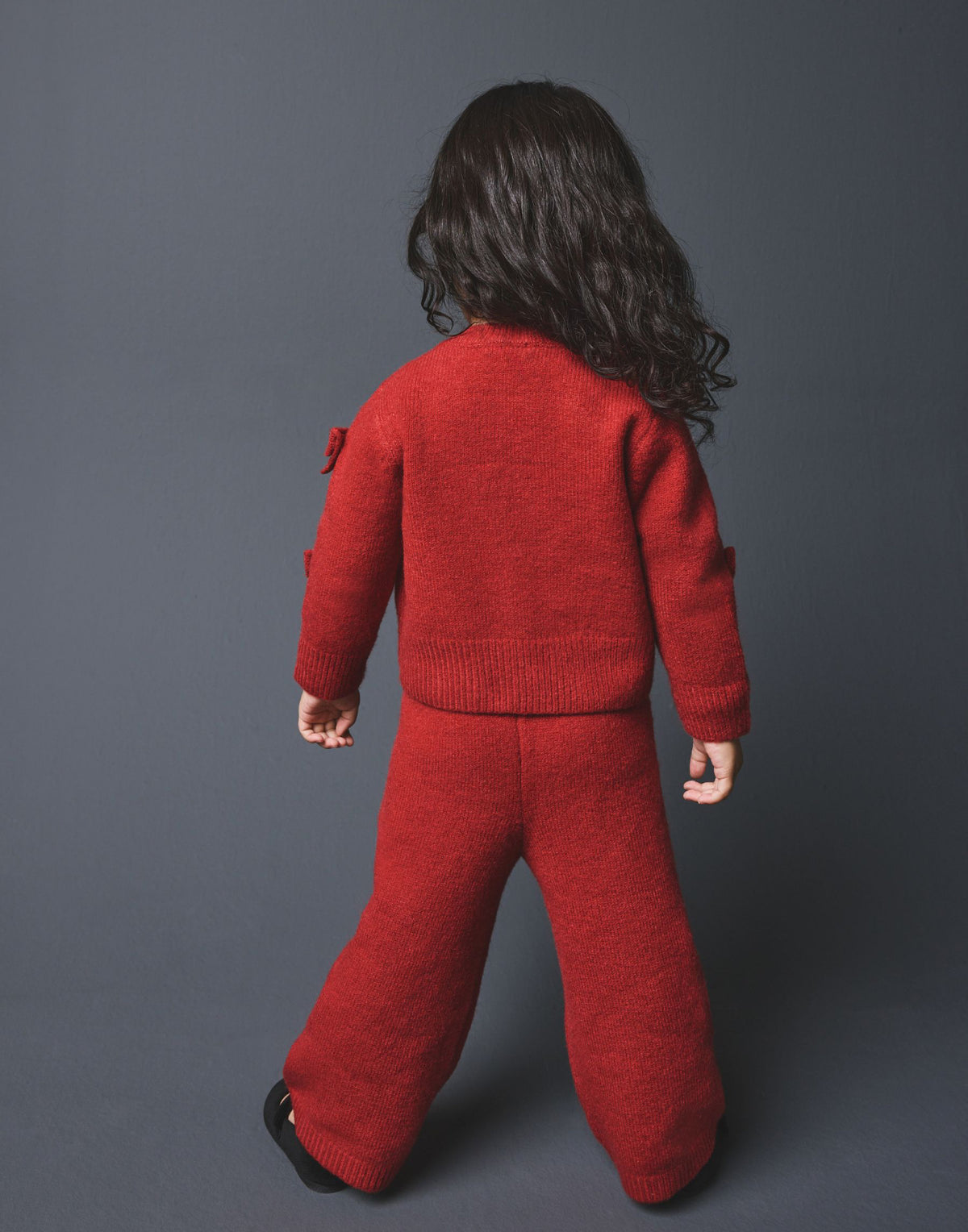 Red Bow Embroidered Cardigan and Trousers Set