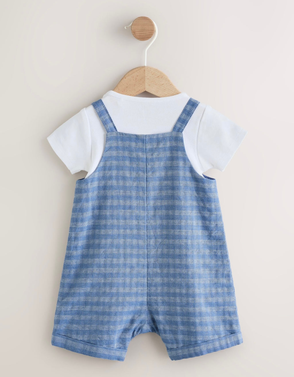 Blue Check Woven Dungaree and Bodysuit Set