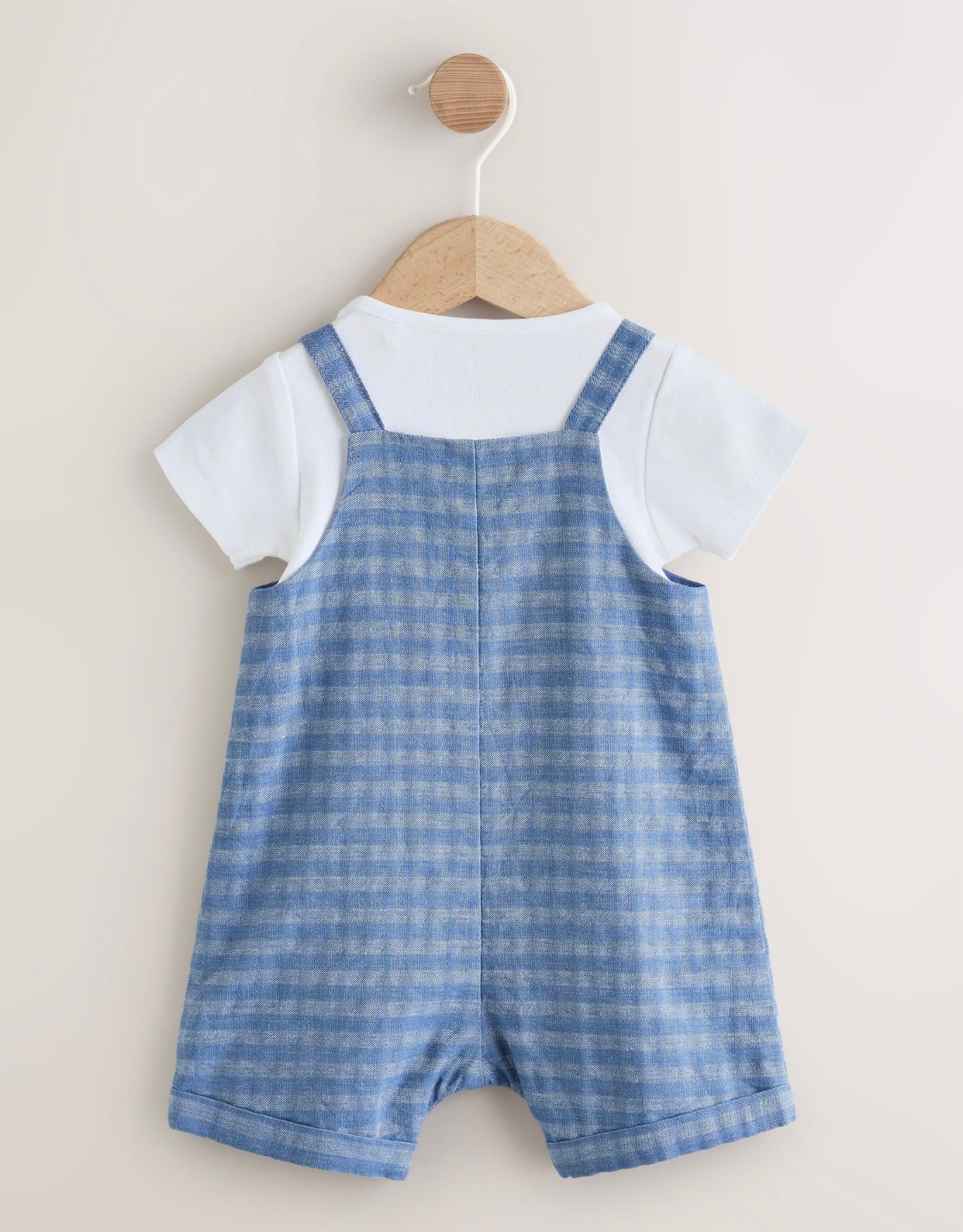 Blue Check Woven Dungaree and Bodysuit Set