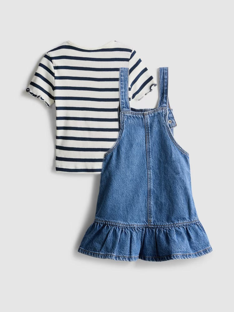 T-Shirt and Denim Pinafore Dress Set