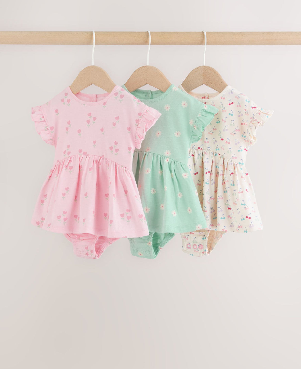 Pink Heart Printed Jersey Baby Rompers 
3 Pack