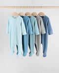 Blue 5 Pack Baby Two Way Zip Sleepsuits
