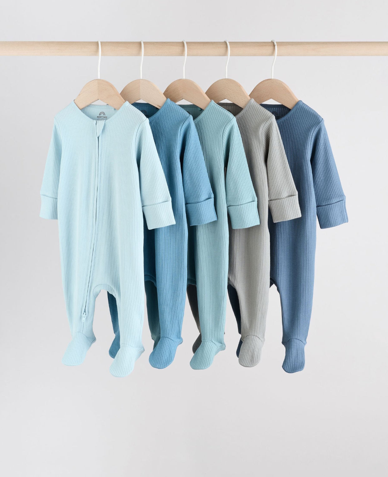 Blue 5 Pack Baby Two Way Zip Sleepsuits