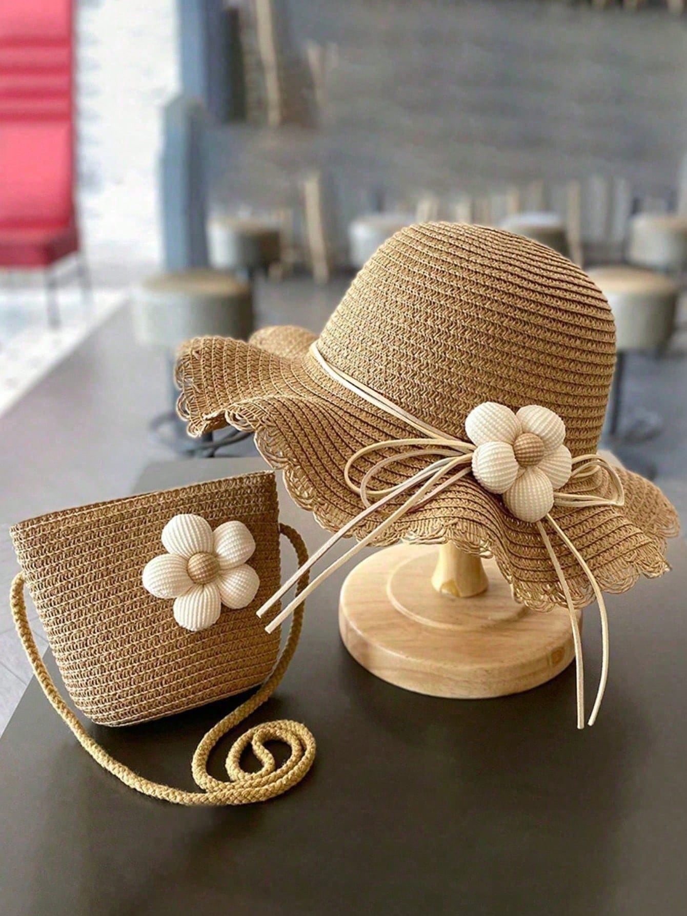 2pcs/Set Floral Sun Hat And Bag Set (immediate)