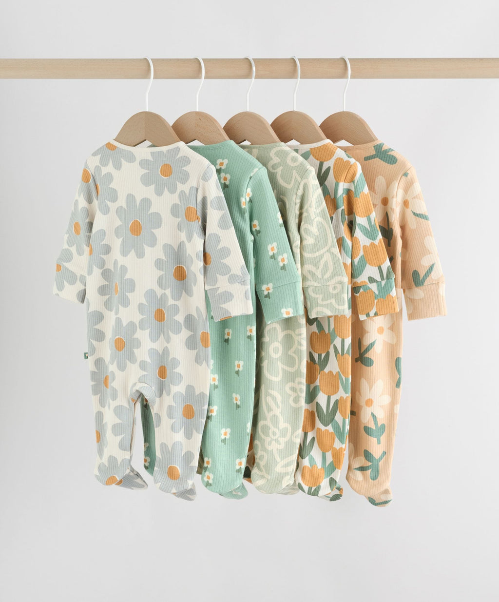 Sage Green Floral Baby Sleepsuits 5 Pack