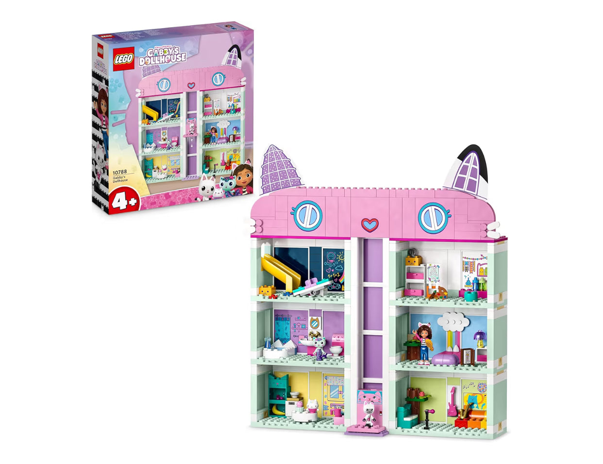 LEGO Gabby's Dollhouse Toy - 4-Floor Doll's House with Gabby, Pandy Paws, MerCat and Cakey Figures plus Accessories