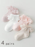 4pairs Girls' Multicolor Soft Breathable Lace Trim Princess Style Socks (immediate)
