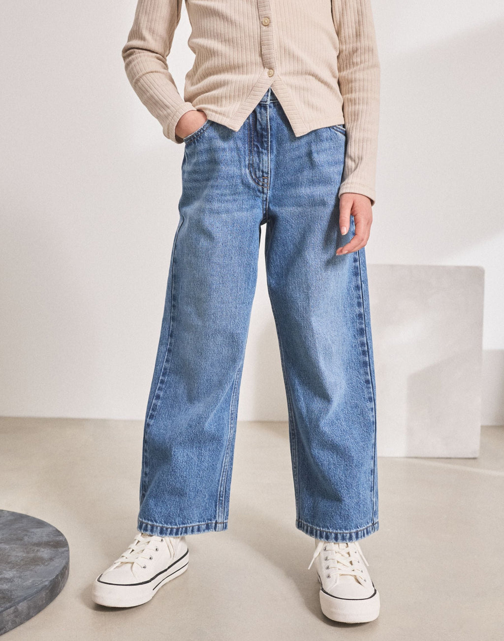 Mid Denim Blue Wide Leg Jeans