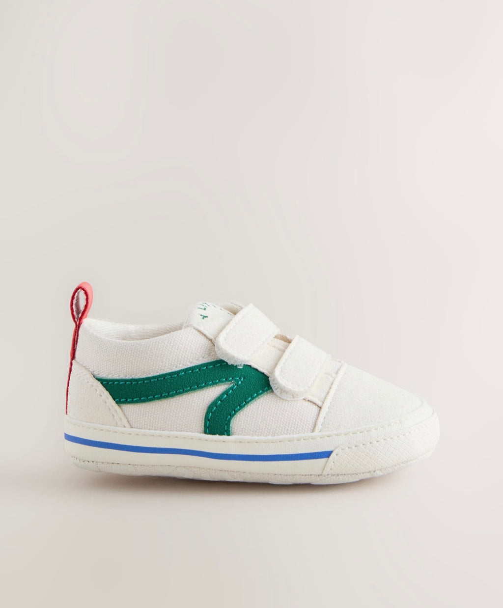 White/Green Touch Fastening Baby Trainers