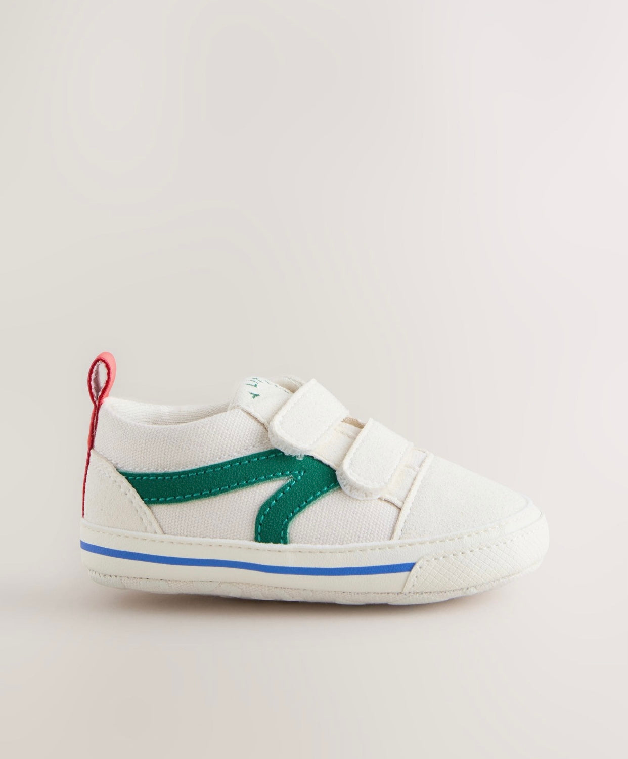 White/Green Touch Fastening Baby Trainers