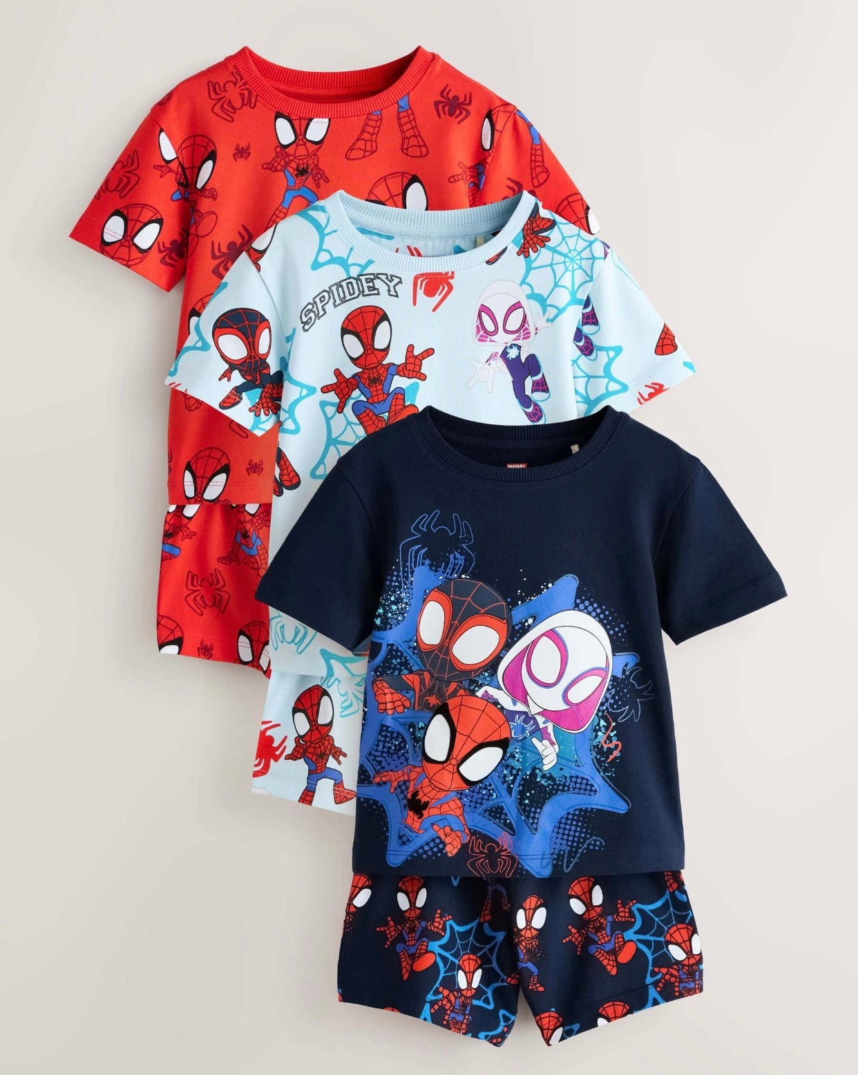 Navy/Red Spidey and Friends Short Pyjamas 3 Pack