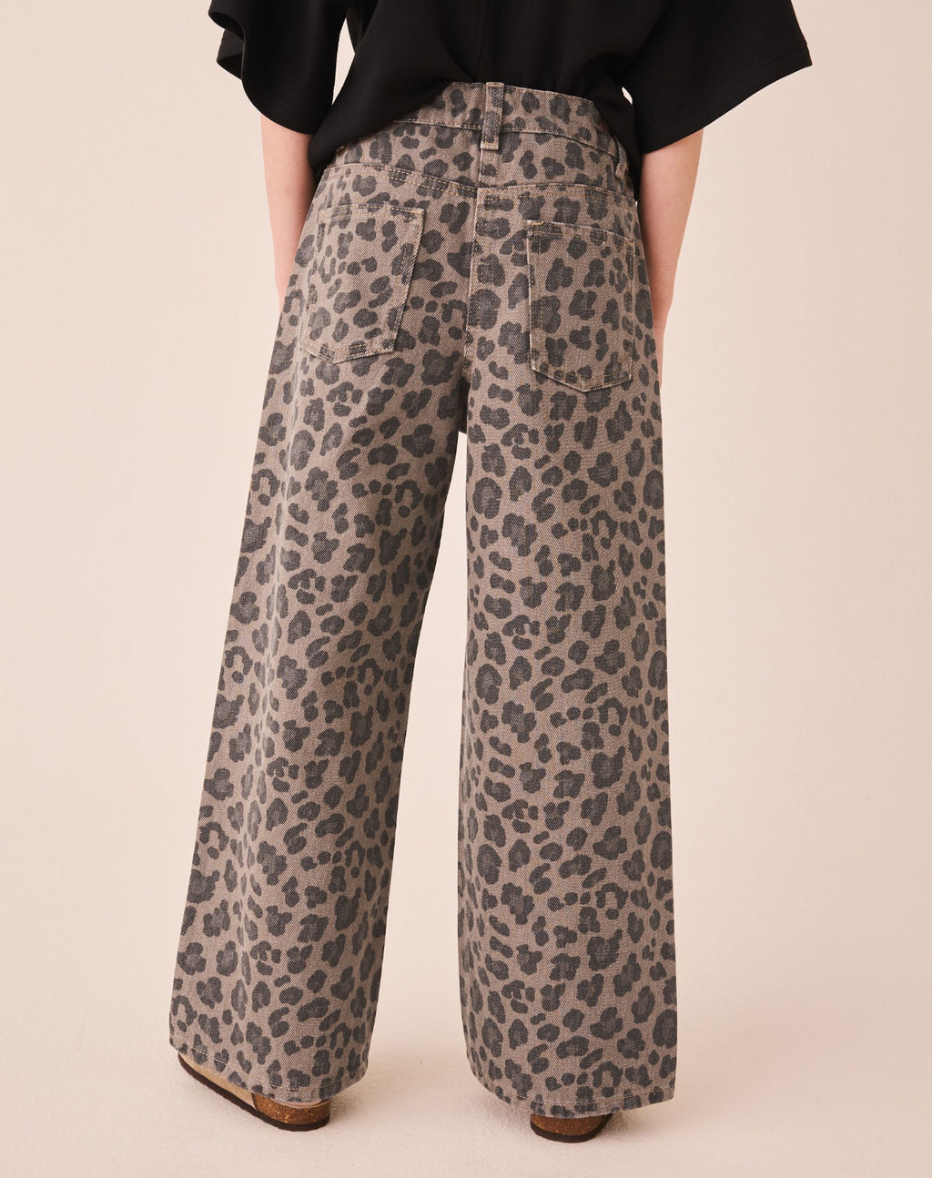 Grey Animal Print Wide Leg Jeans