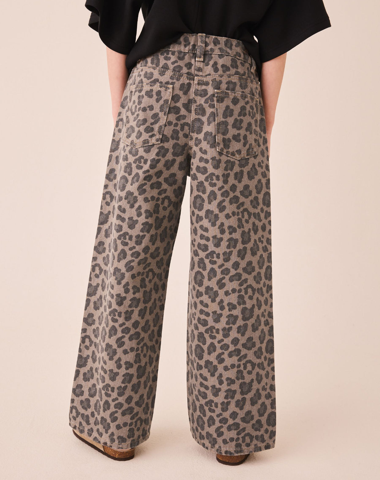 Grey Animal Print Wide Leg Jeans