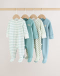 Green Two Way Zip Baby Sleepsuits 4 Pack