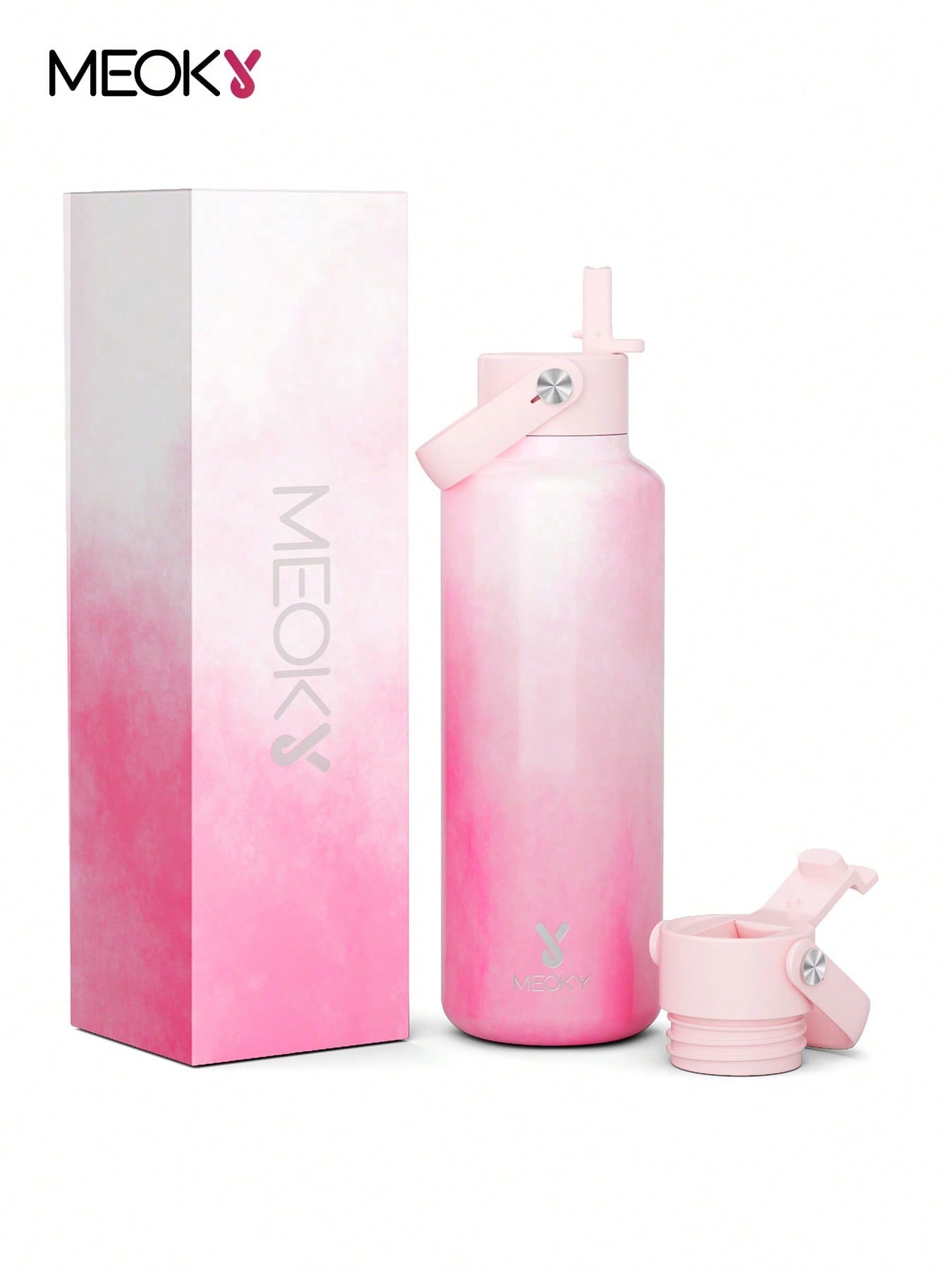 Meoky 530 ml Insulated Tumbler With 2 Spout Lid And Straw
