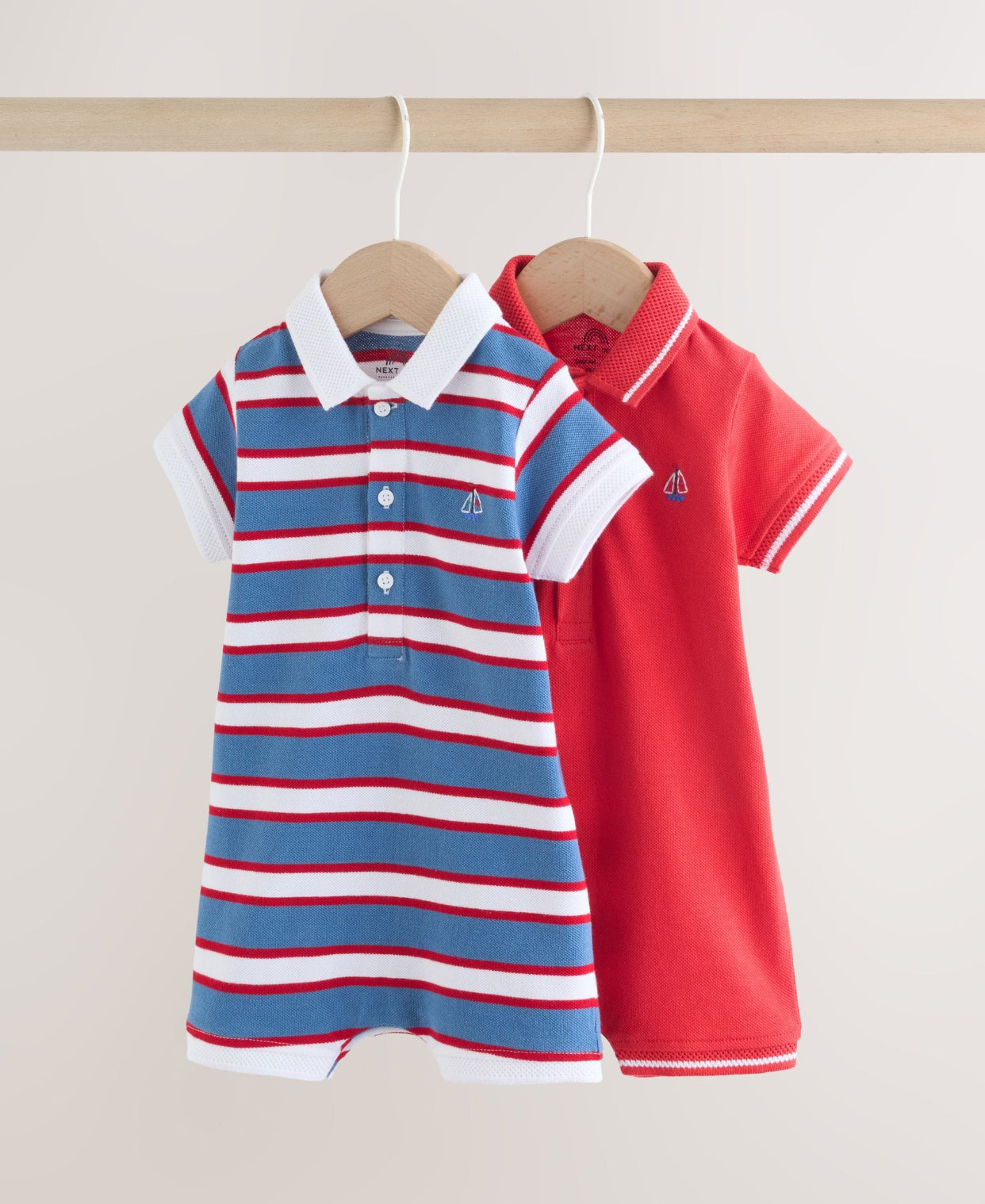 Red/Blue Rugby Striped Jersey Collared Rompers Baby 2 Pack