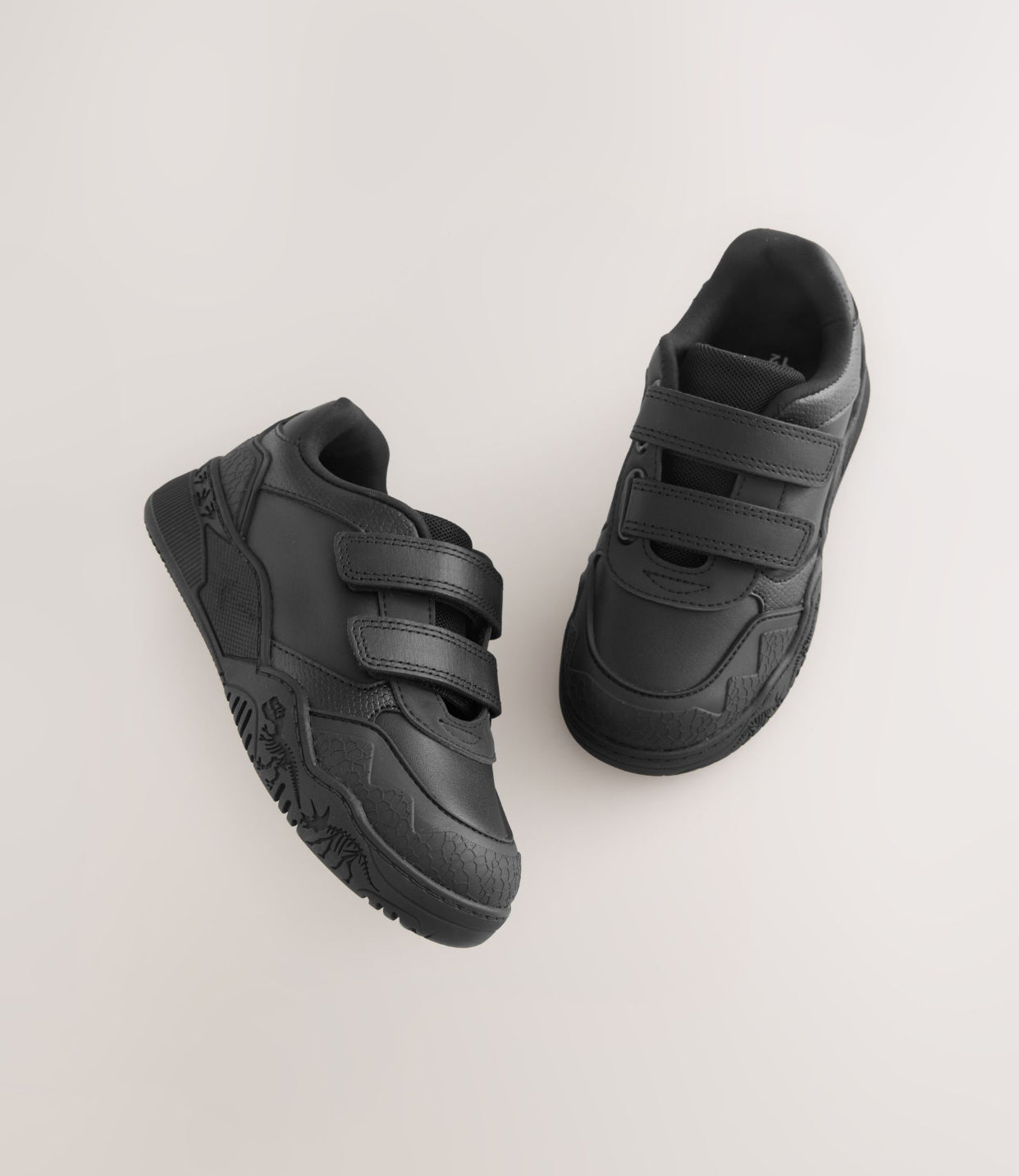 Black Dinosaur Touch Fastening Leather School Shoes