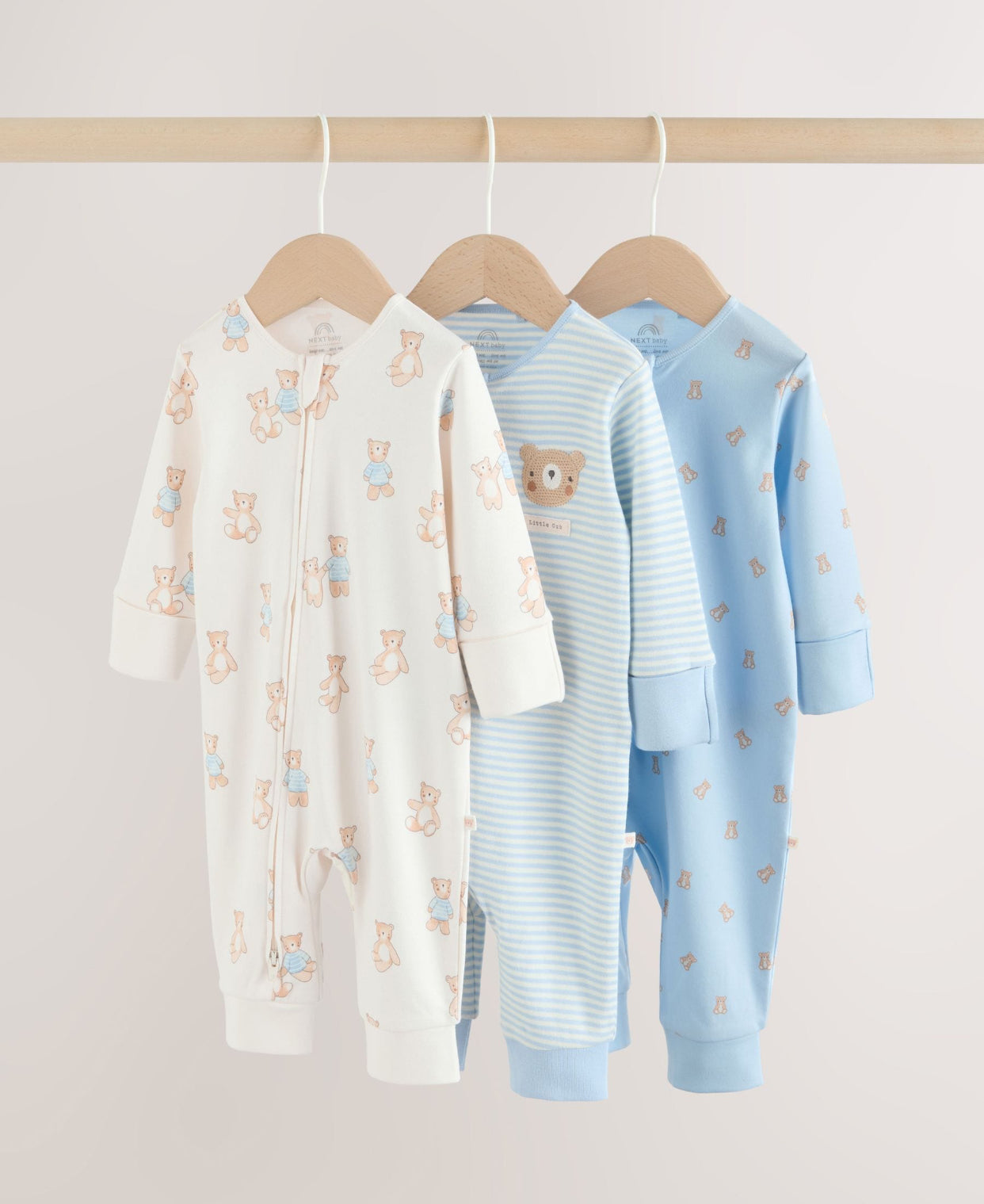 Blue Bear Way Zip Baby Sleepsuits 3 Pack