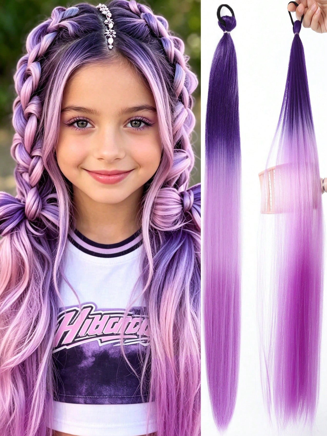 2Pcs Purple 26Inch Girl Extension Purple Hair