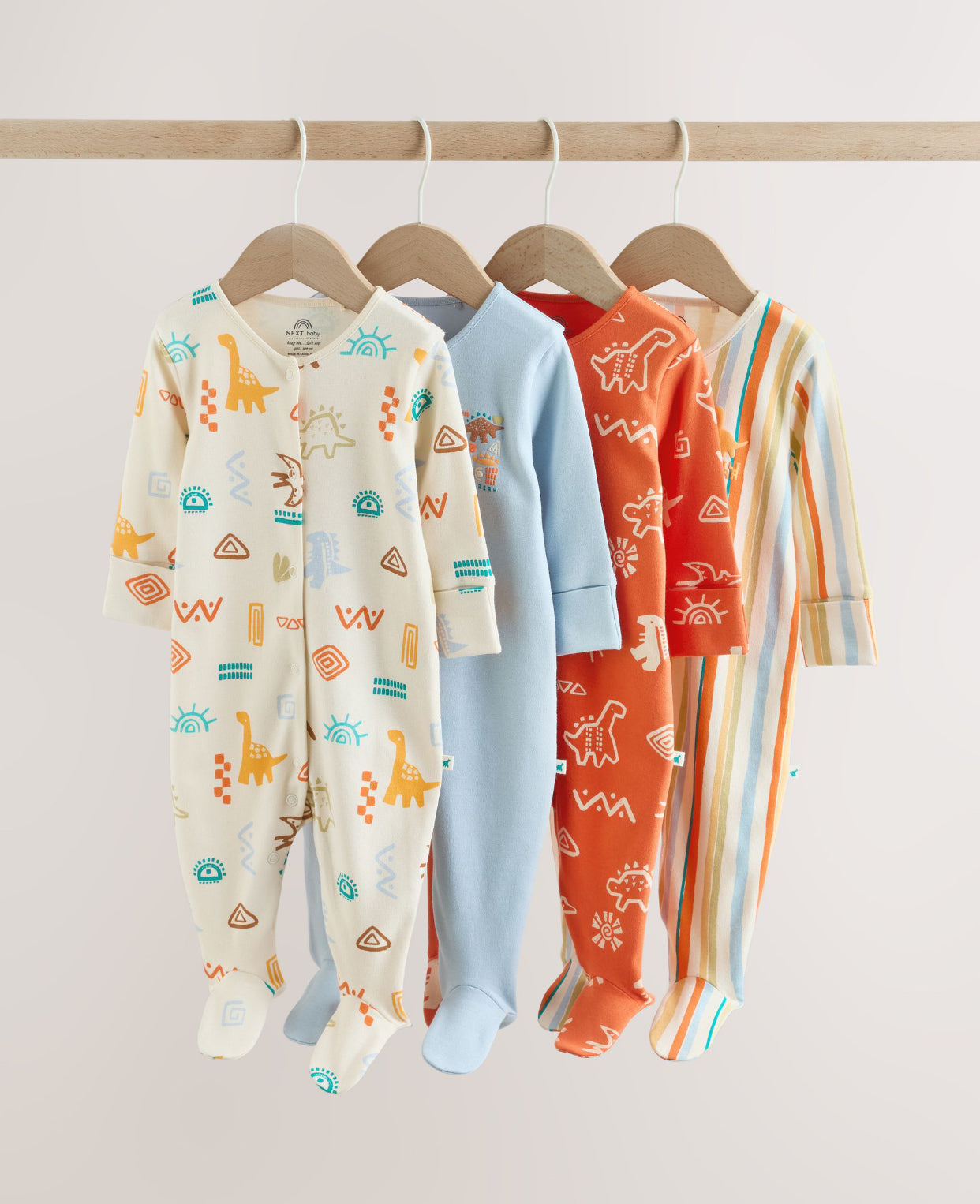 Bright Dinosaur Baby Sleepsuit 4 Pack