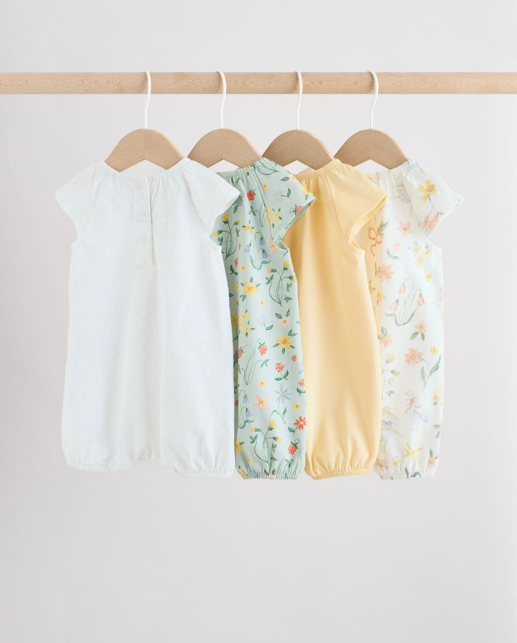 Yellow and Blue Floral Fairy Mouse 4 Pack Jersey Baby Rompers 4 Pack