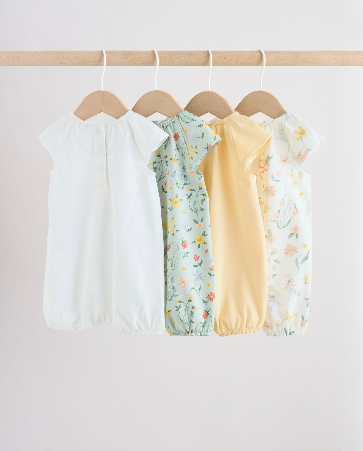 Yellow and Blue Floral Fairy Mouse 4 Pack Jersey Baby Rompers 4 Pack