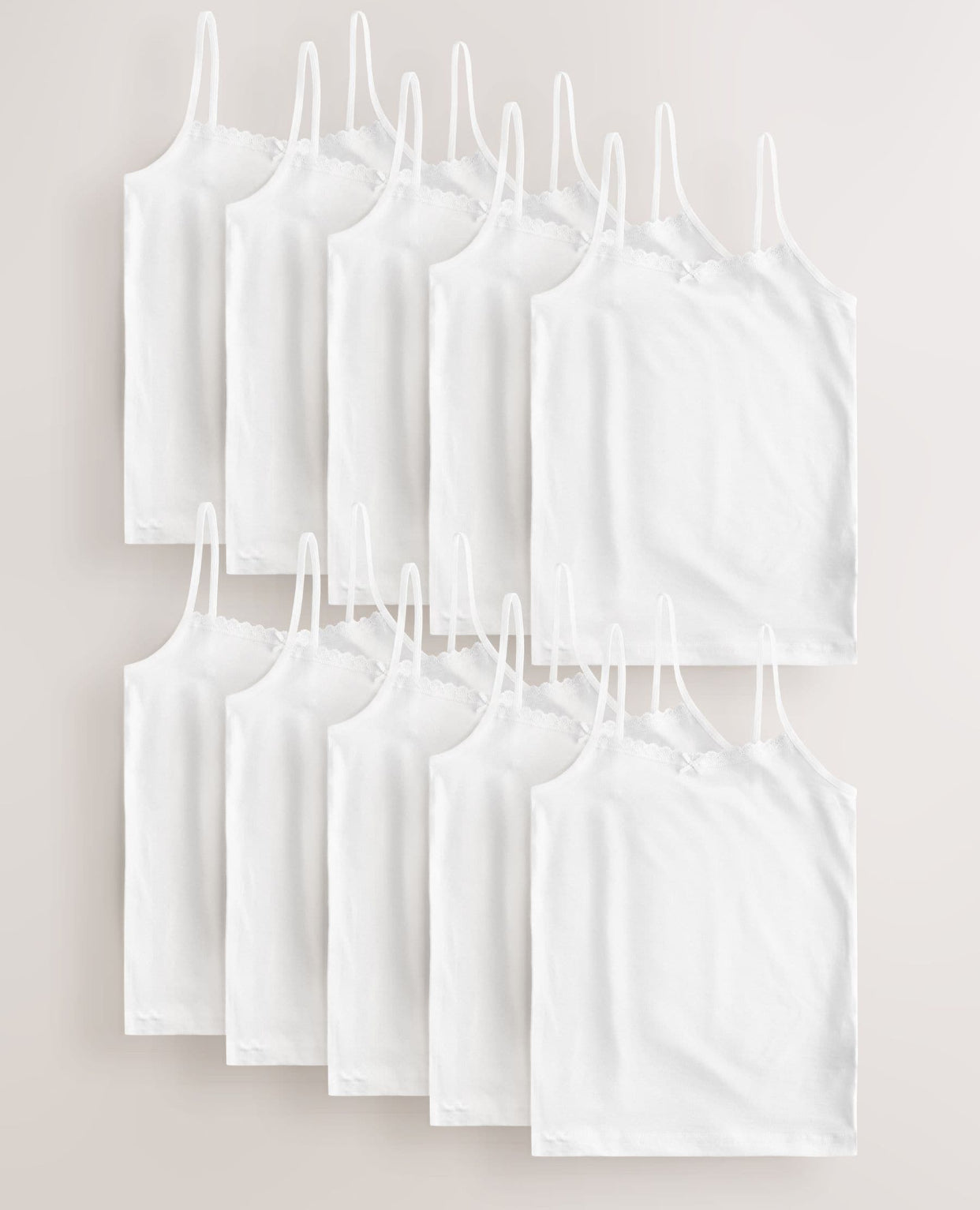 White 10 Pack Elastic Strappy Cami
Vests