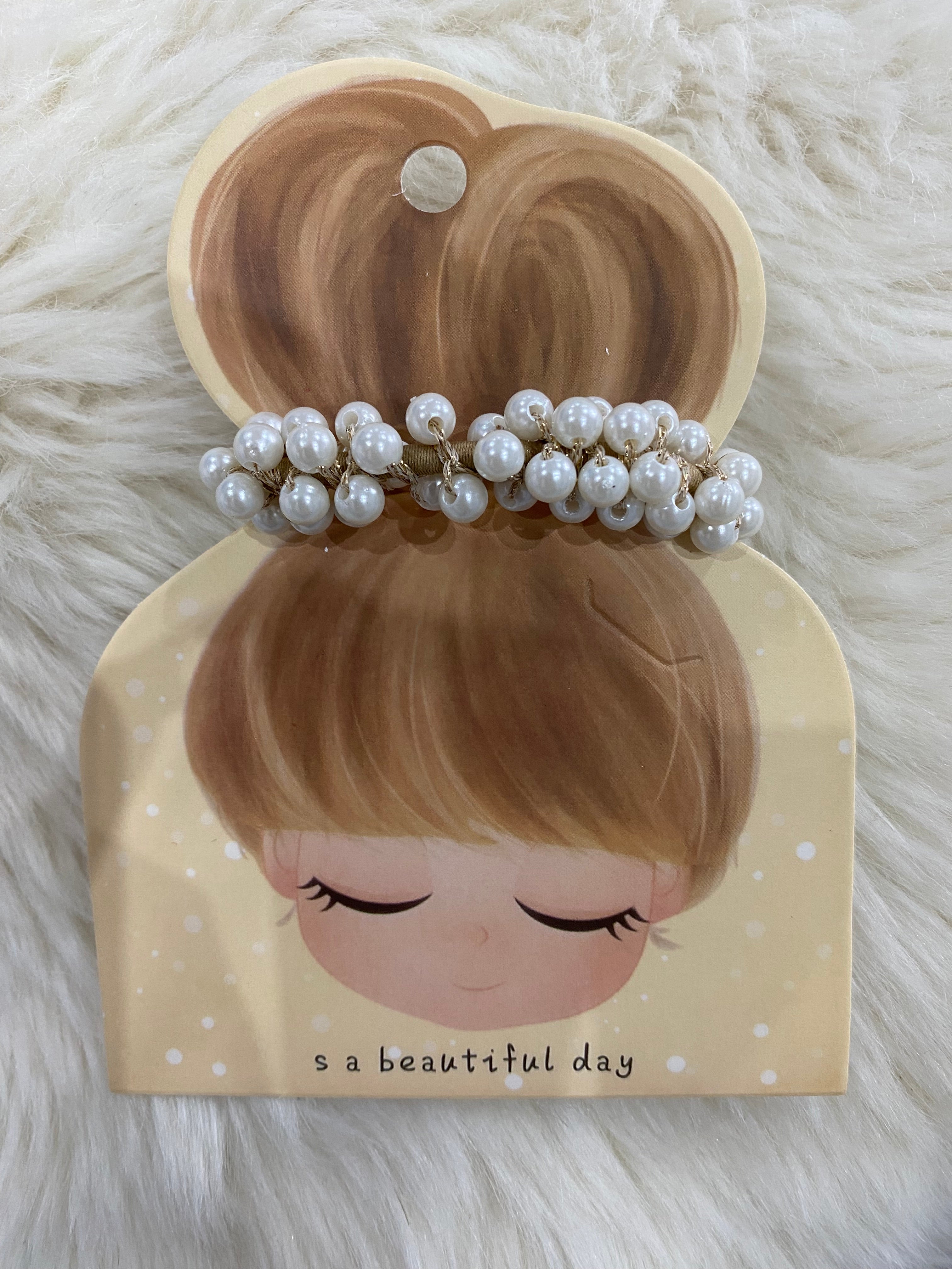 Faux pearl hair tie