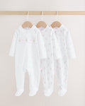 White/Pink Collar Baby Sleepsuits 3 Pack