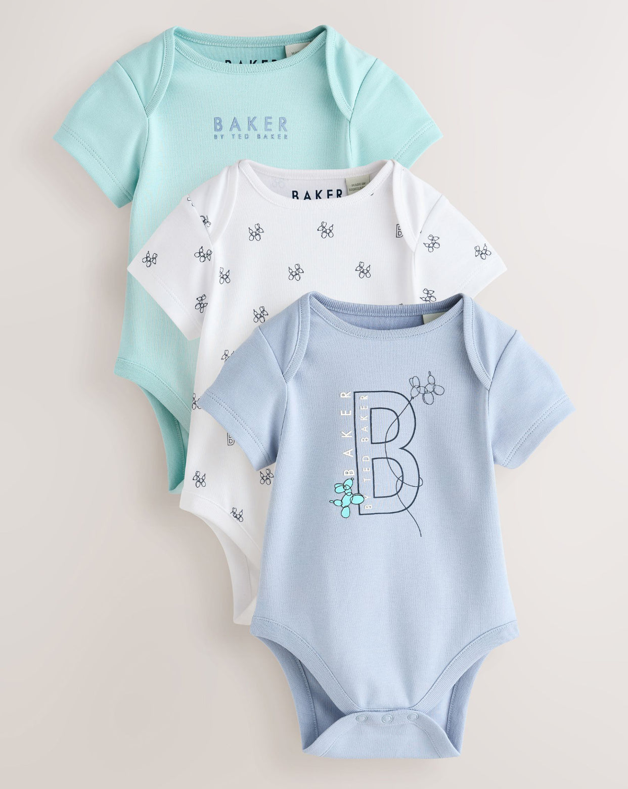 Baker by Ted Baker Blue 3 Pack Short Sleeve Bodysuits