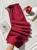 [100% Cotton] Women's Printed Drawstring Wide Leg Loose Pants
