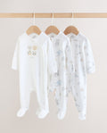 White Safari Baby Sleepsuits 3 Pack