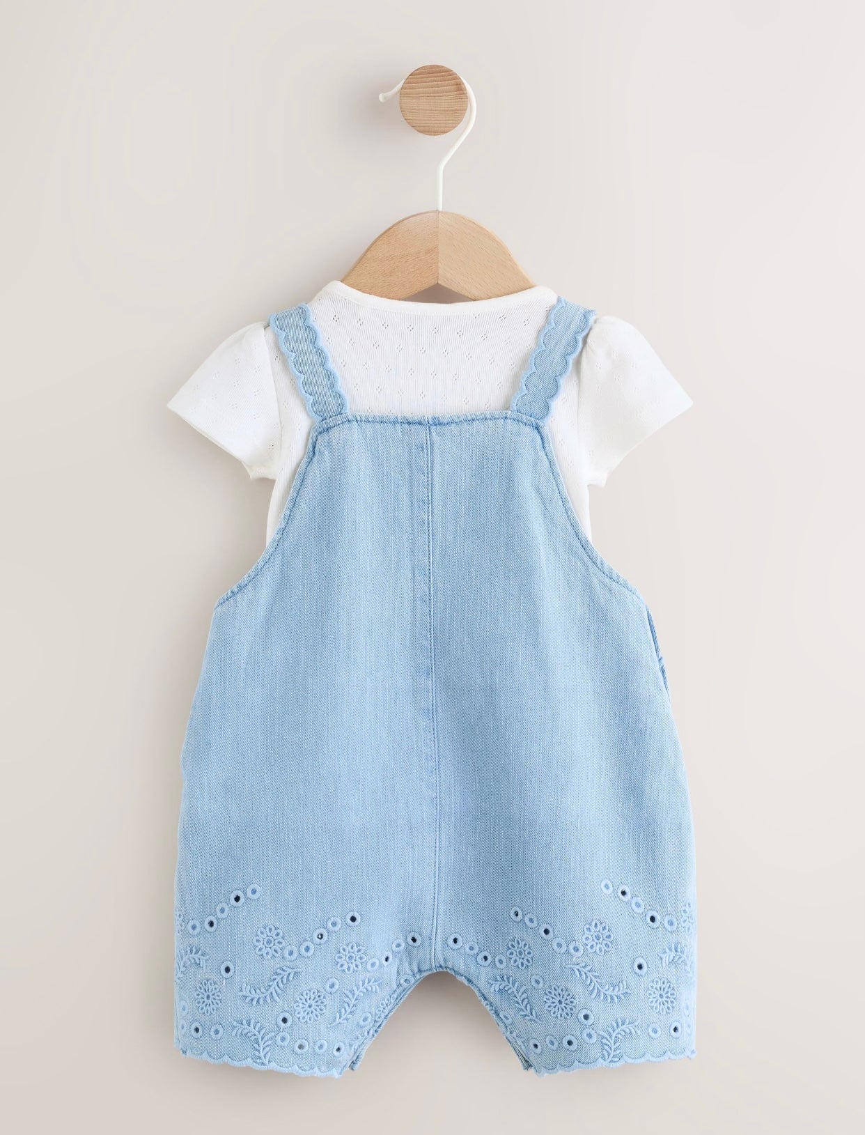 Denim Blue Broiderie Dungaree and
Bodysuit Baby 2 Piece Set