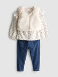 Long Sleeve T-Shirt, Jeggings and Faux Fur Gilet Set (immediate)