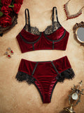 Sexy Contrast Color Lace Patchwork Underwire Bra And Panty Set