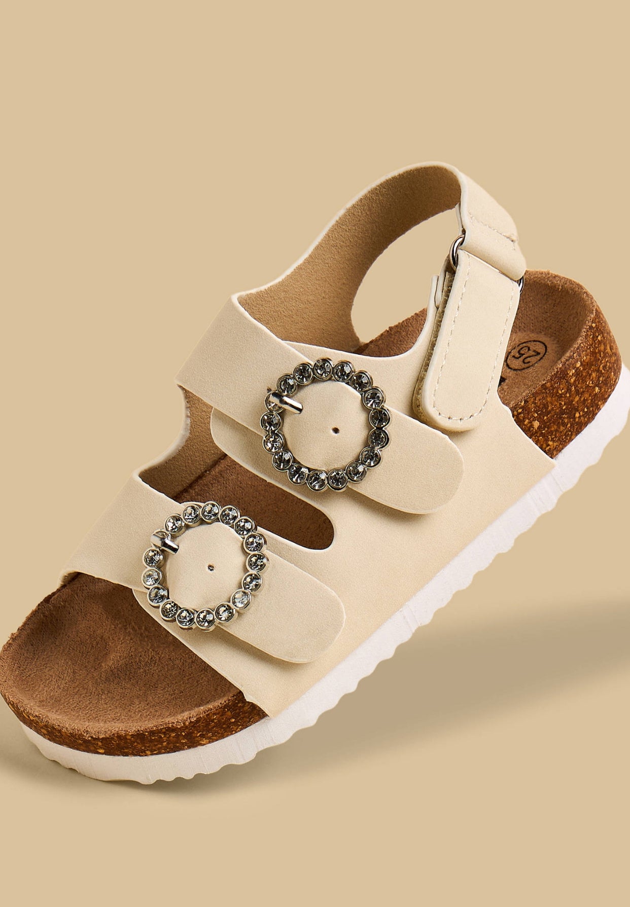 Embellished Buckle Sandals with Hook and Loop Closure
