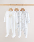 White Safari Baby Sleepsuits 3 Pack