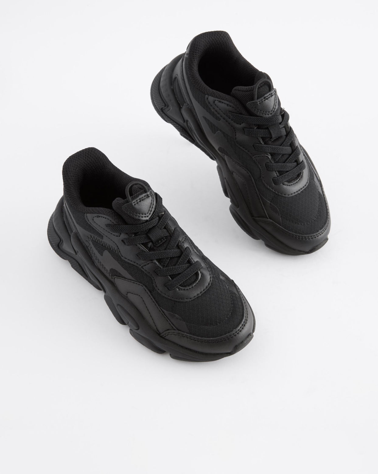 Black Elastic Lace Trainers