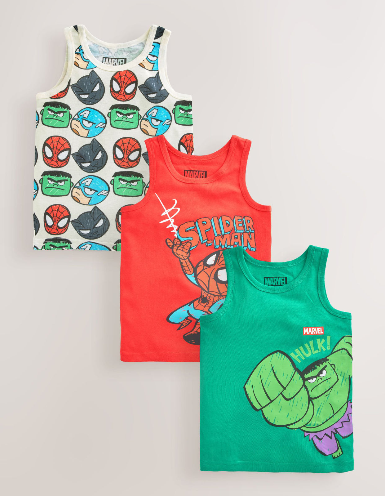 Multi Marvel 100% Cotton Vests 3 Pack